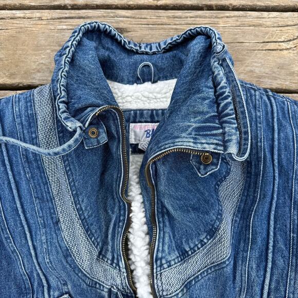 Vintage Weathered Blues Sherpa Lined Denim Jacket - Small - Picture 4 of 14